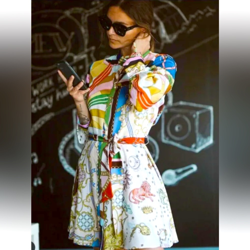 Zara lion print belt y2k 2000s fashion vintage, short printed mini dress XS